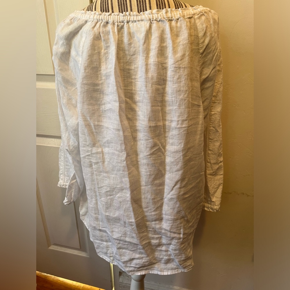 J.Jill Love Linen Embroidered Tunic Luxe Suprima Elbow Sleeve Tee(L) Boho Flowy - Picture 4 of 12